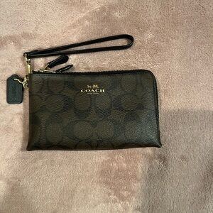 Coach Dark Brown Wristlet with Black Accents